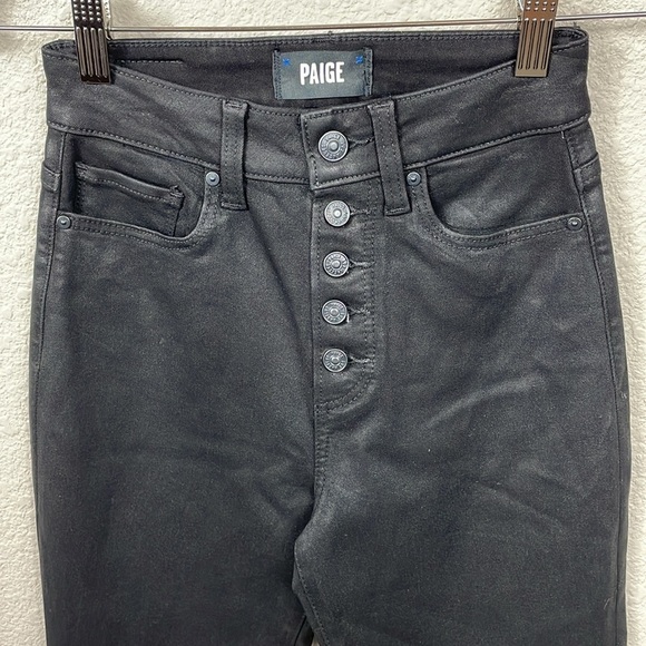 New Paige Accent Black Fog Luxe Coating Ultra High Rise Jeans Button Fly Sz 24 - Picture 5 of 14
